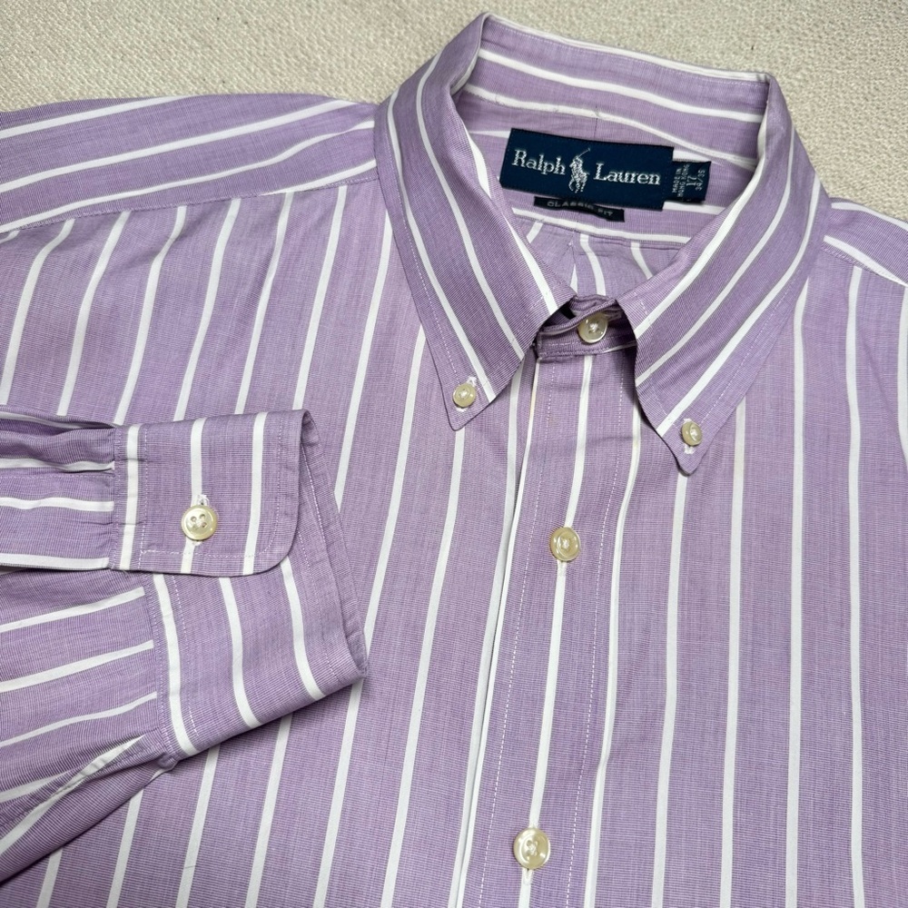 Ralph Lauren Purple Stripe Button Down Shirt Men’s XL 17 Classic Fit Cotton